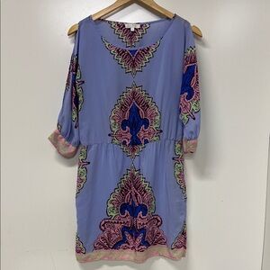 GLAM Cold Shoulder Dress, Short Sleeve, Medallion, Elastic Waist, Cover Up